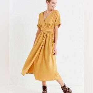 Urban Outfitters Gabrielle Linen Wrap Dress Golden Mustard - XS